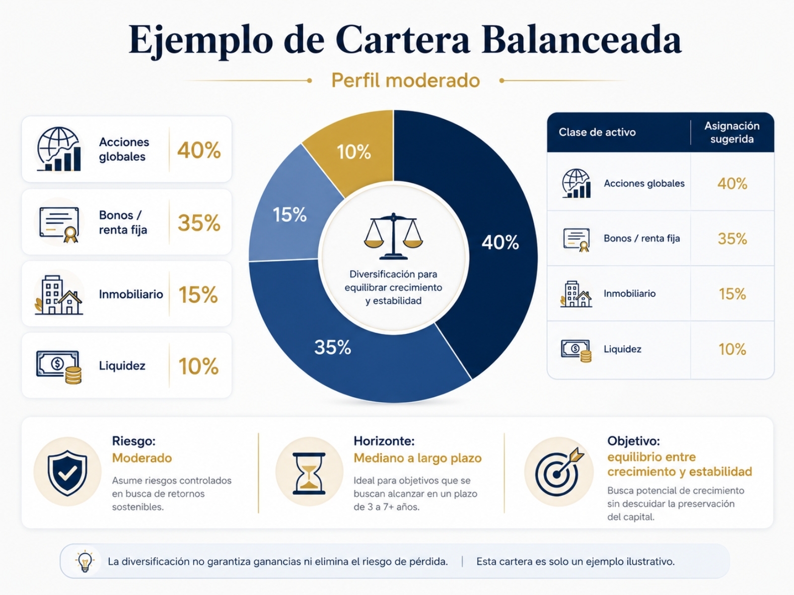 Ejemplo simple de cartera de inversión diversificada
