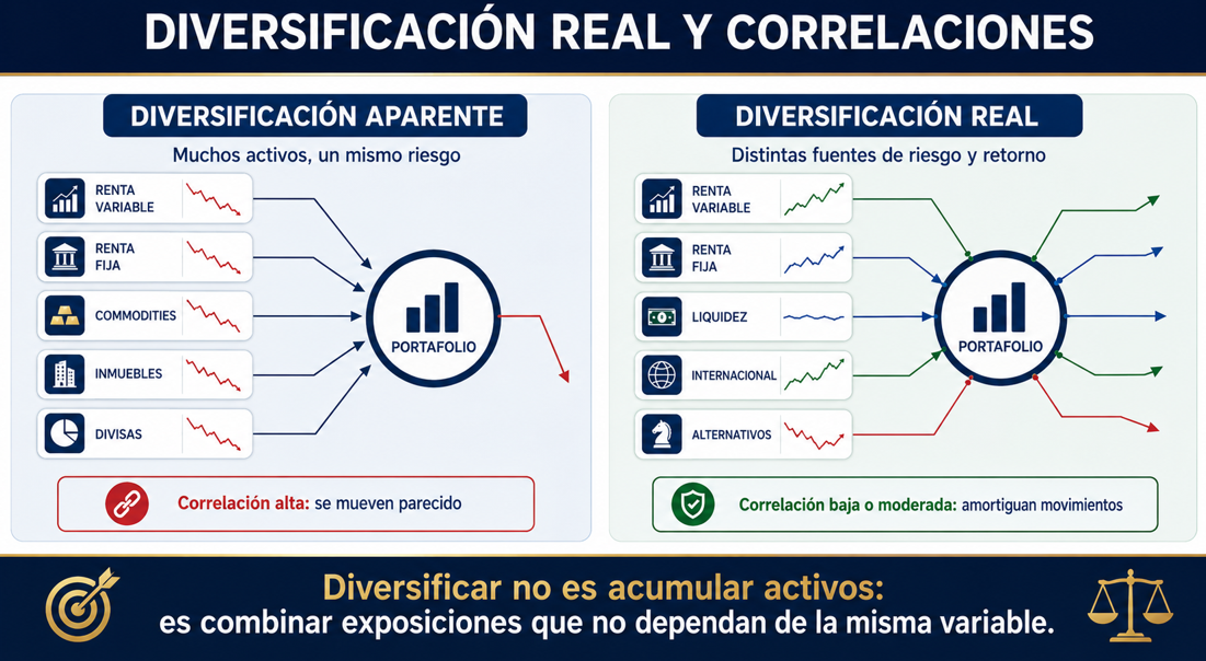 Diversificación real y correlaciones entre los activos de un portafolio